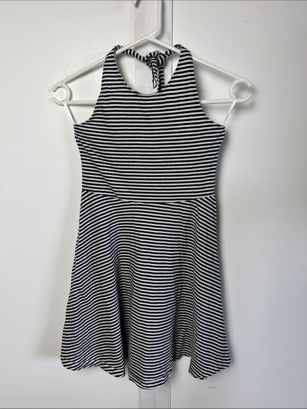 Girls Striped Halter Tie Skater Dress in Black & White